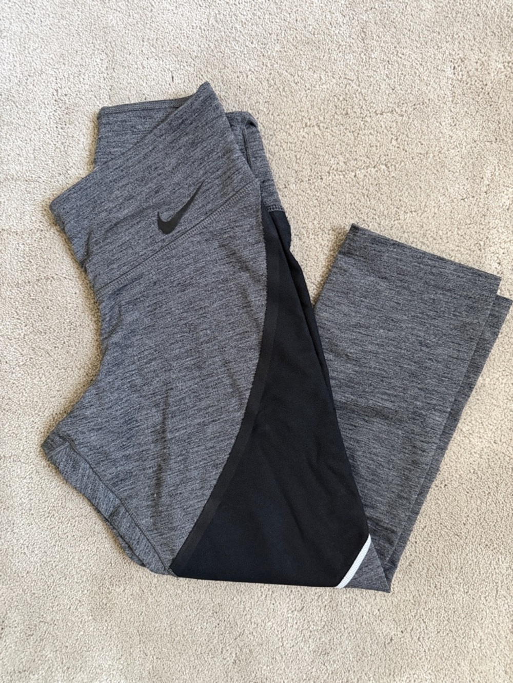 Nike Gray and Black Dri-Fit Mesh-Panel Workout Leggings
